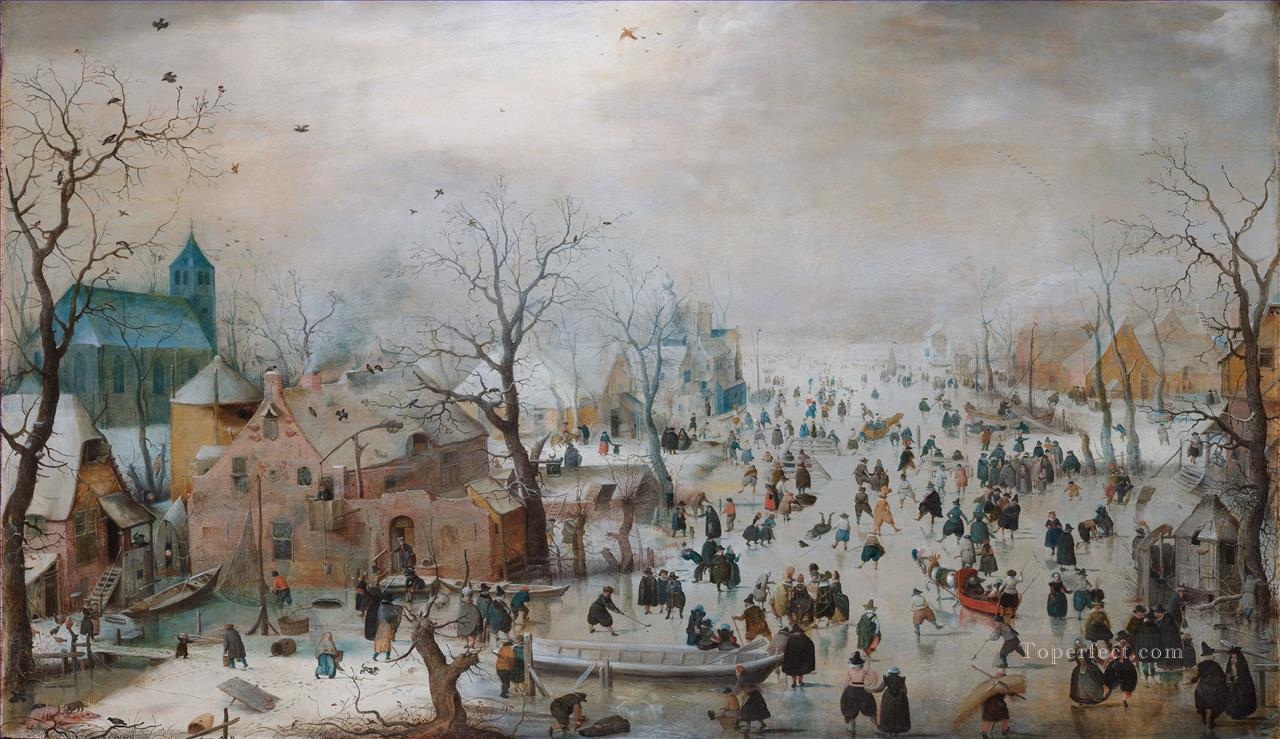 A Scene On The Ice Near A Town winter landscape Hendrick Avercamp Oil Paintings